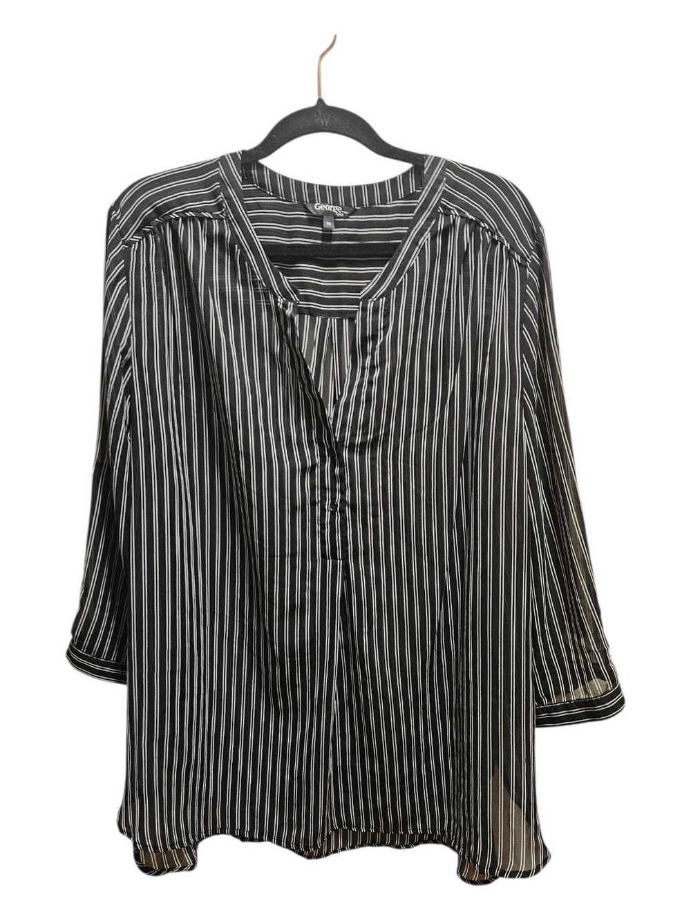 George Plus Black & White Striped Sheer Blouse Size 3X